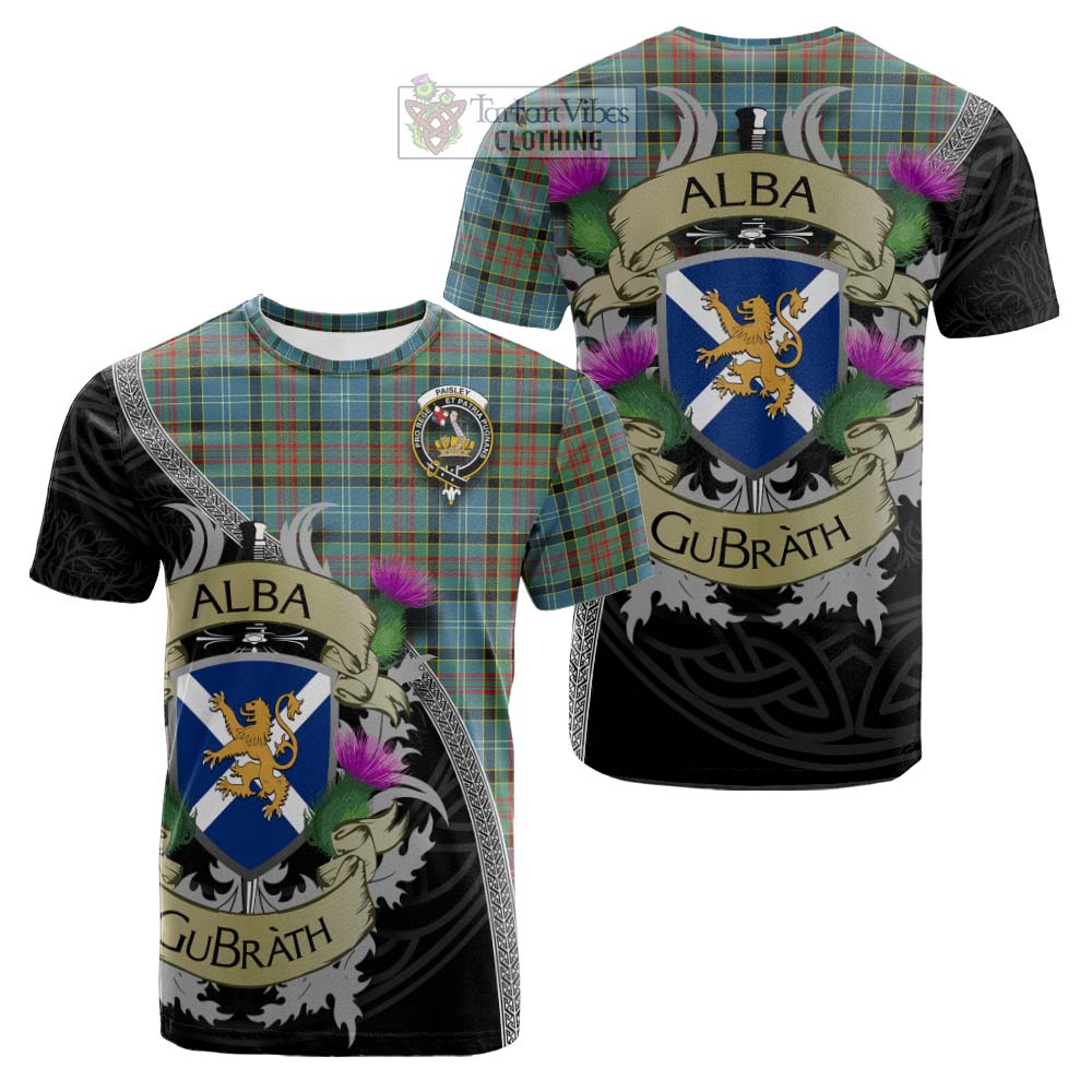 Tartan Vibes Clothing Paisley Tartan Family Crest Cotton T-shirt Lion Rampant Royal Thistle Shield Celtic Inspired