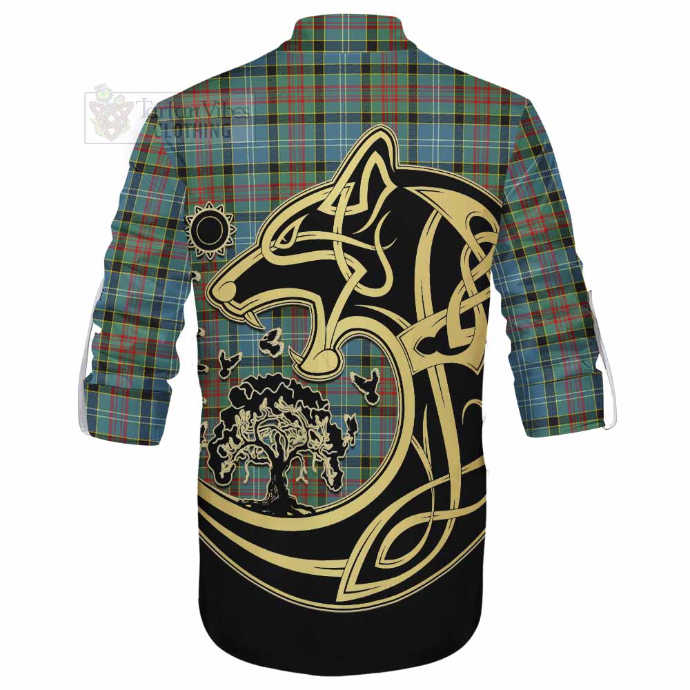 Tartan Vibes Clothing Paisley Tartan Ghillie Kilt Shirt with Family Crest Celtic Wolf Style