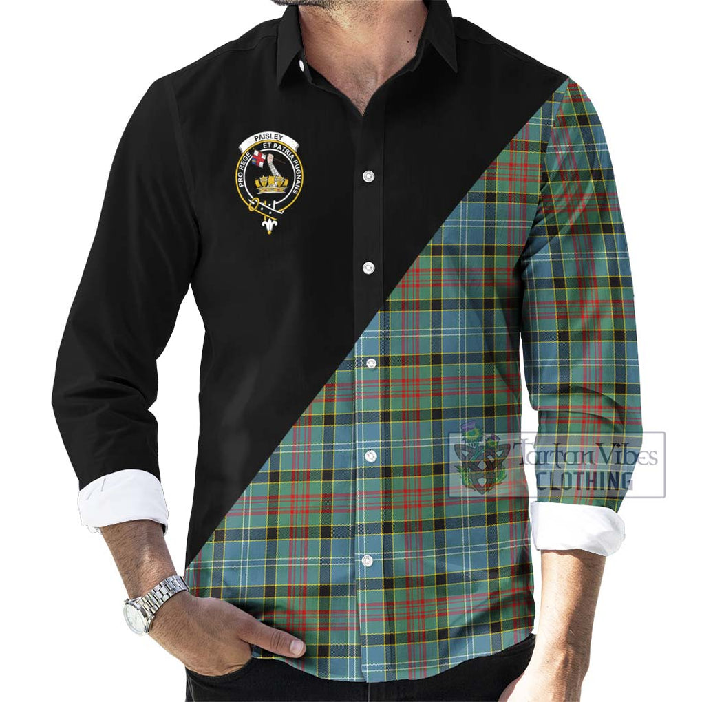 Paisley Tartan Long Sleeve Button Shirt with Family Crest and Military Logo Style - Tartanvibesclothing Shop