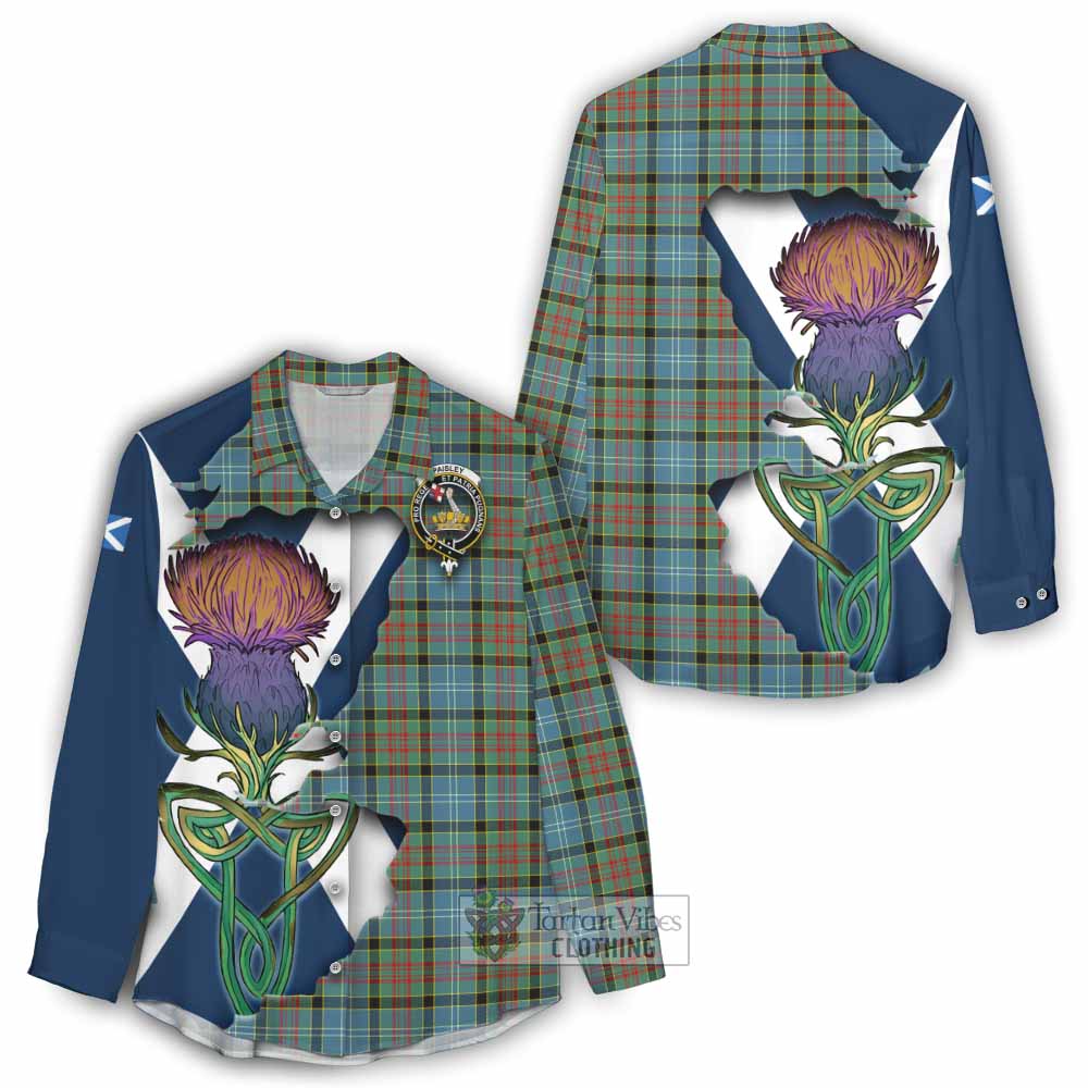 Tartan Vibes Clothing Paisley Tartan Family Crest Women's Casual Shirt Scottish Thistle Celtic Inspired