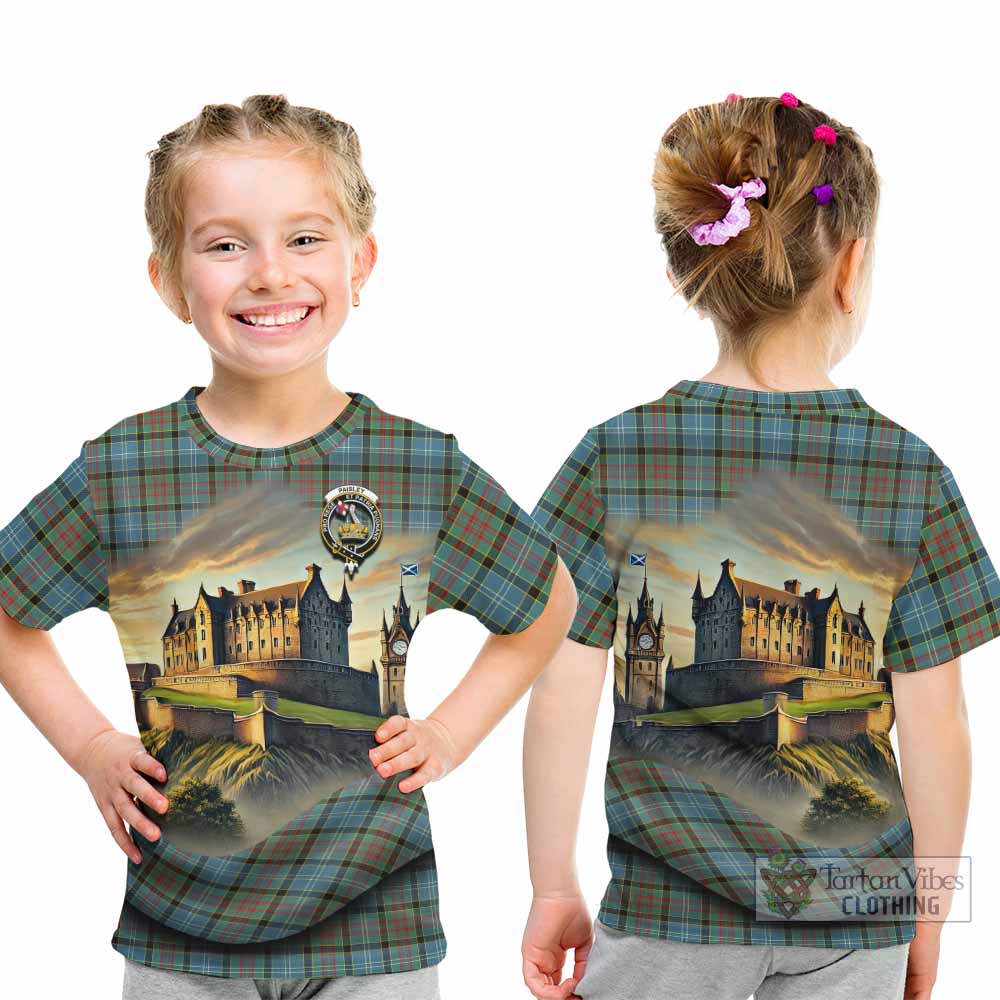 Tartan Vibes Clothing Paisley Tartan Family Crest Kid T-Shirt with Scottish Ancient Castle Style