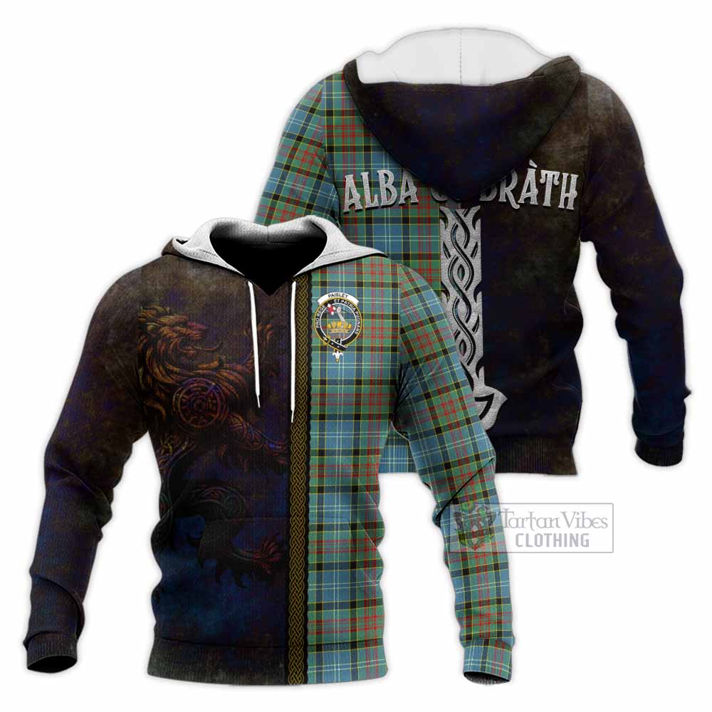 Tartan Vibes Clothing Paisley Tartan Family Crest Knitted Hoodie Alba Gu Brath Be Brave Lion Ancient Style
