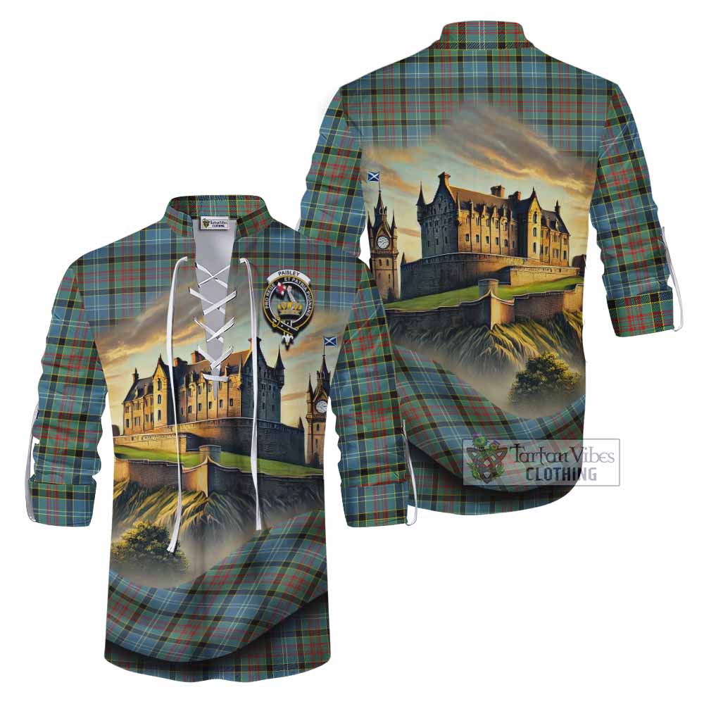Tartan Vibes Clothing Paisley Tartan Family Crest Ghillie Kilt Shirt with Scottish Ancient Castle Style