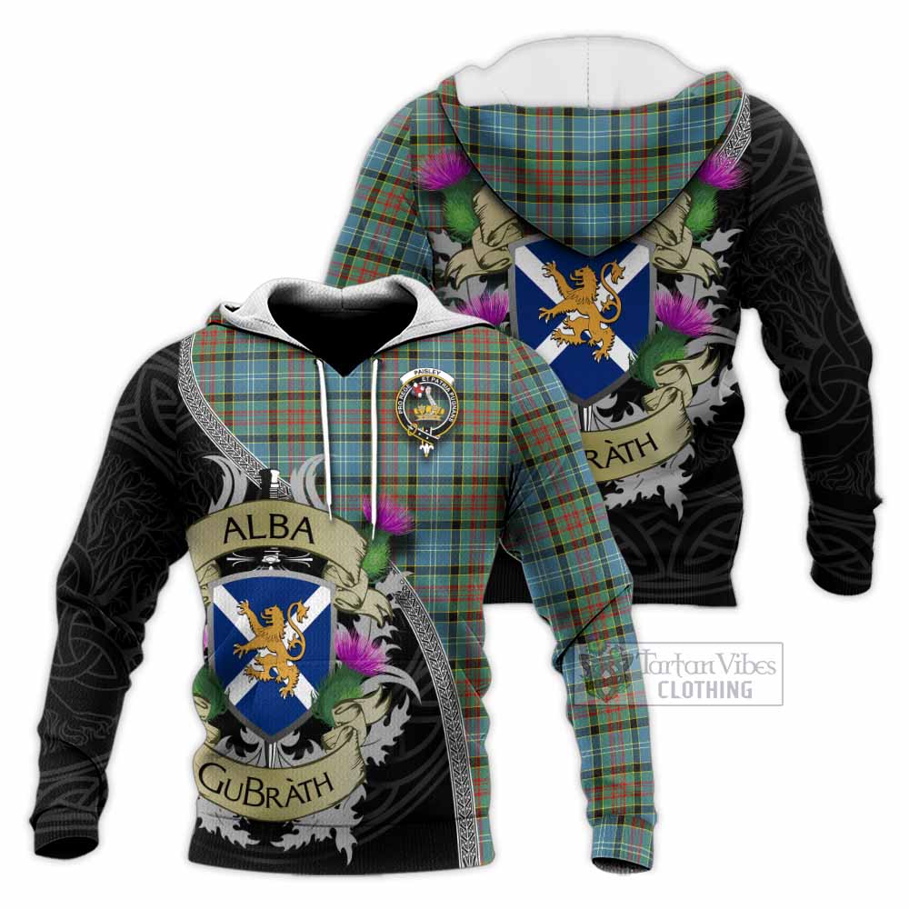 Tartan Vibes Clothing Paisley Tartan Family Crest Knitted Hoodie Lion Rampant Royal Thistle Shield Celtic Inspired