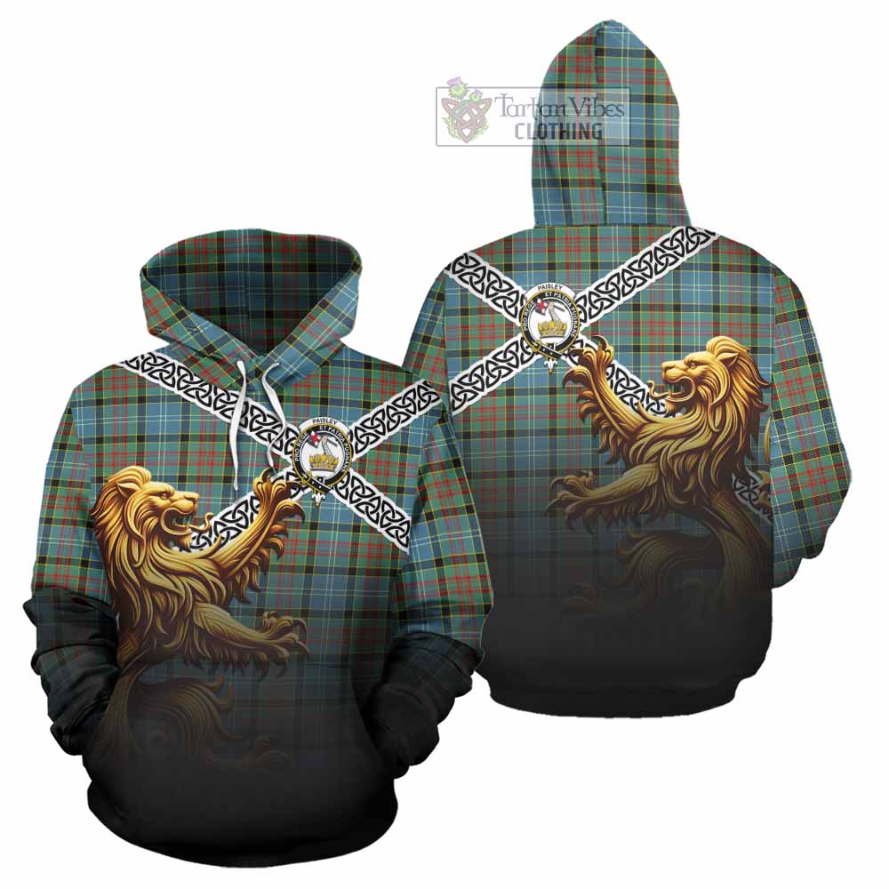 Tartan Vibes Clothing Paisley Crest Tartan Hoodie with Golden Lion Emblem Celtic Style