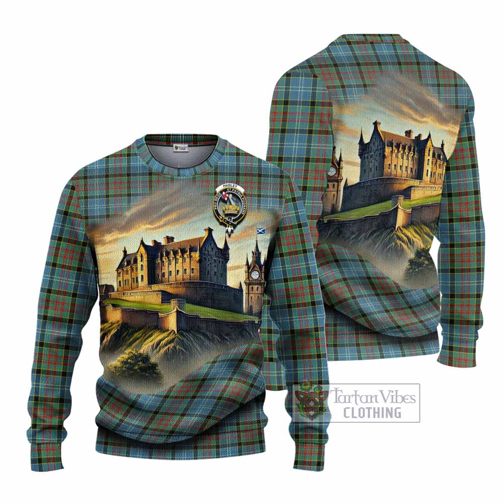 Tartan Vibes Clothing Paisley Tartan Family Crest Knitted Sweater with Scottish Ancient Castle Style