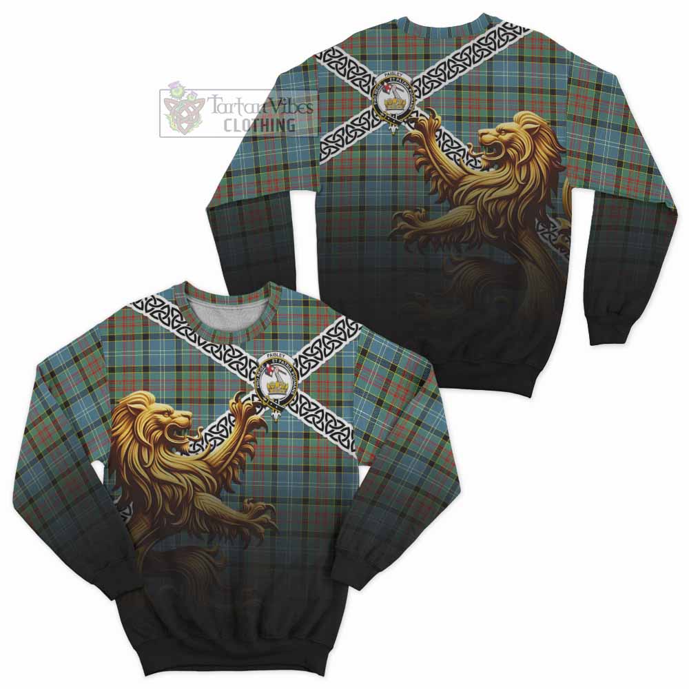 Tartan Vibes Clothing Paisley Crest Tartan Sweatshirt with Golden Lion Emblem Celtic Style