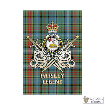 Paisley Tartan Garden Flag with Clan Crest and the Golden Sword of Courageous Legacy