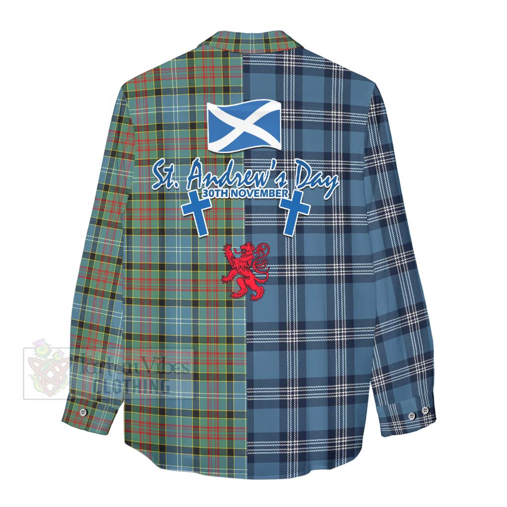 Tartan Vibes Clothing Paisley Tartan Women's Casual Shirt Happy St. Andrew's Day Half Tartan Style