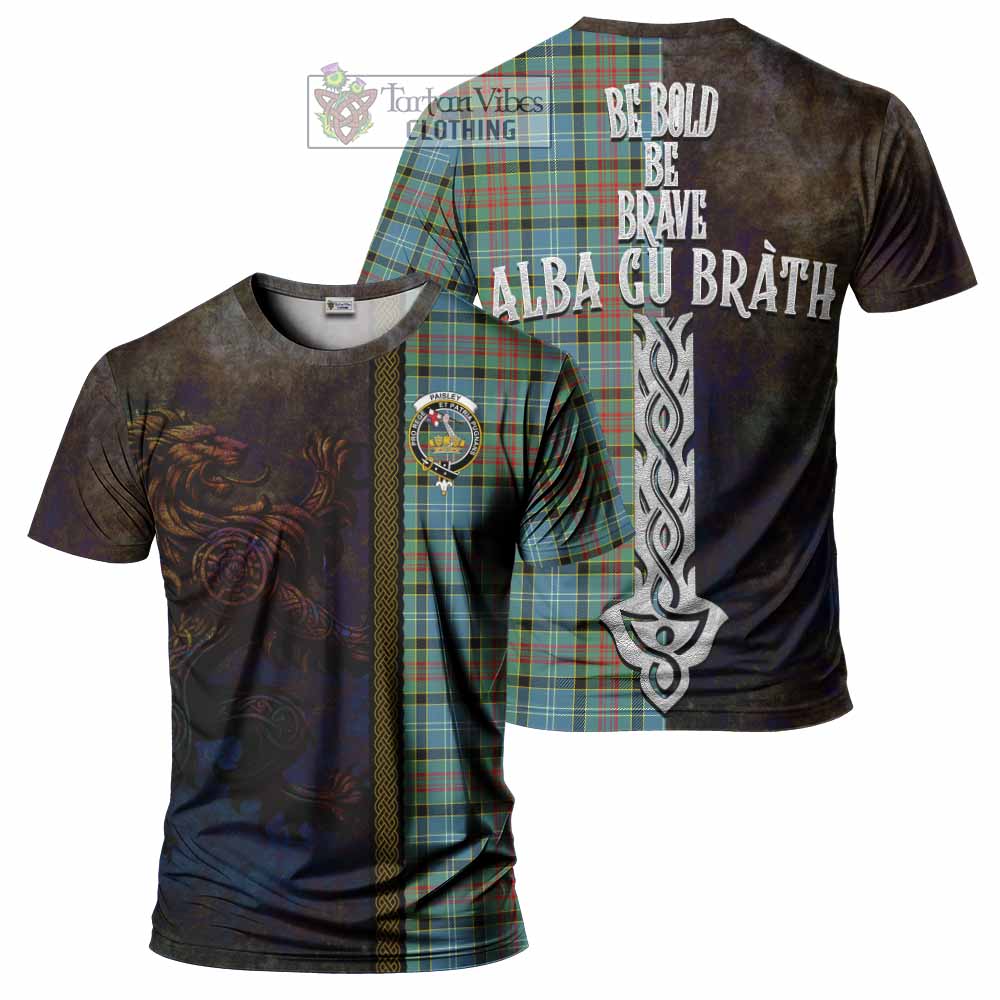 Tartan Vibes Clothing Paisley Tartan Family Crest T-Shirt Alba Gu Brath Be Brave Lion Ancient Style
