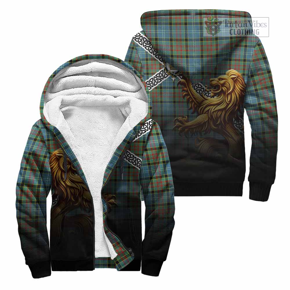 Tartan Vibes Clothing Paisley Crest Tartan Sherpa Hoodie with Golden Lion Emblem Celtic Style