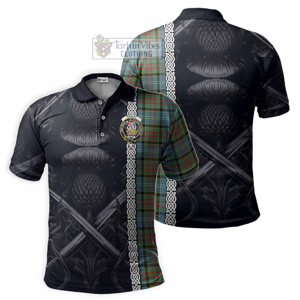 Tartan Vibes Clothing Paisley Tartan Polo Shirt with Family Crest Cross Sword Thistle Celtic Vibes