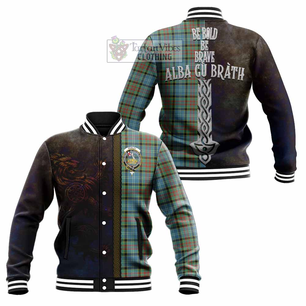 Tartan Vibes Clothing Paisley Tartan Family Crest Baseball Jacket Alba Gu Brath Be Brave Lion Ancient Style