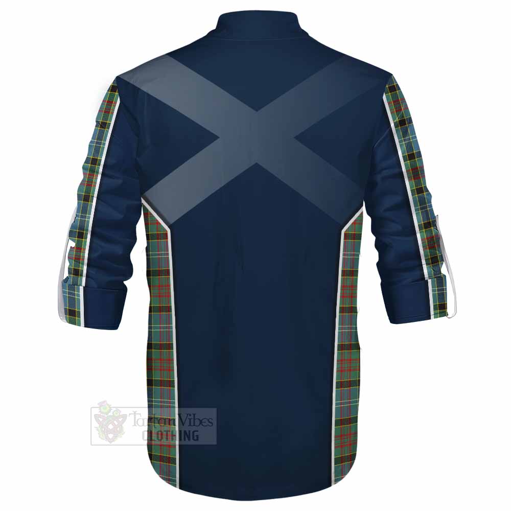 Tartan Vibes Clothing Paisley Tartan Ghillie Kilt Shirt with Family Crest and Lion Rampant Vibes Sport Style