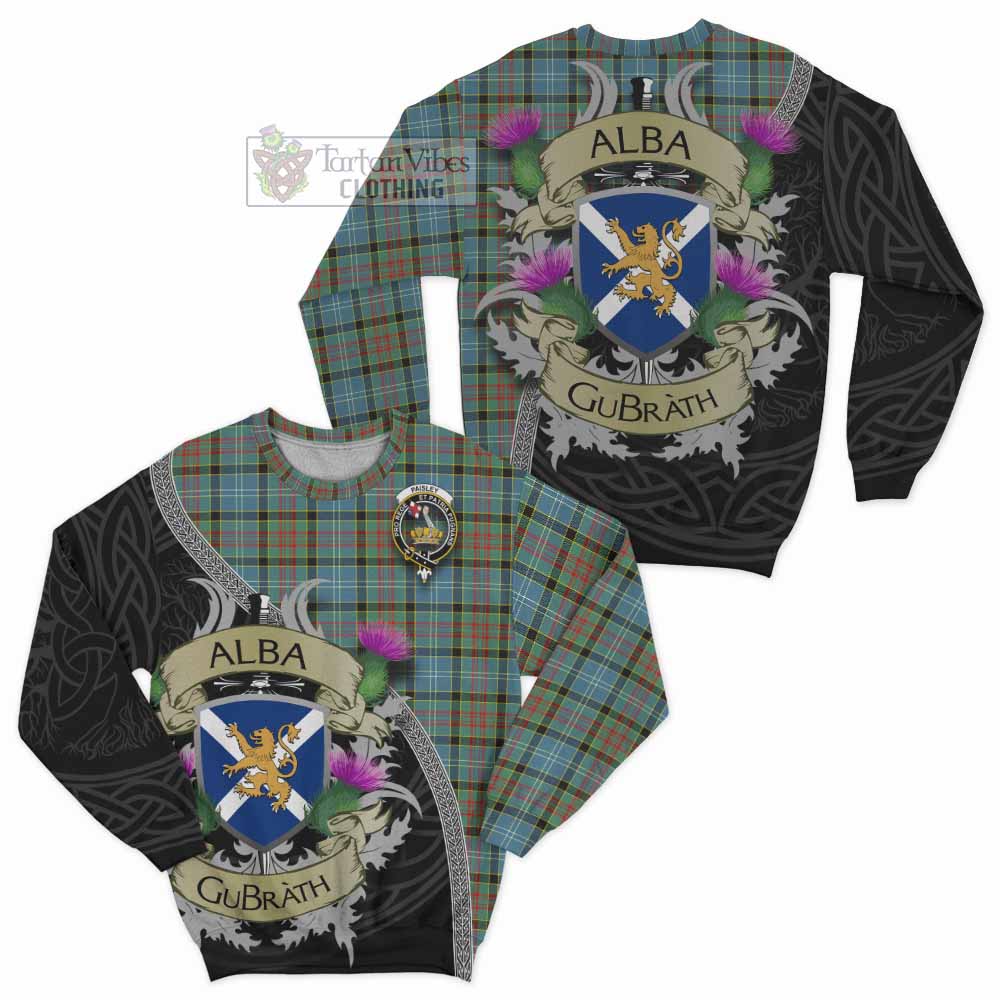 Tartan Vibes Clothing Paisley Tartan Family Crest Sweatshirt Lion Rampant Royal Thistle Shield Celtic Inspired