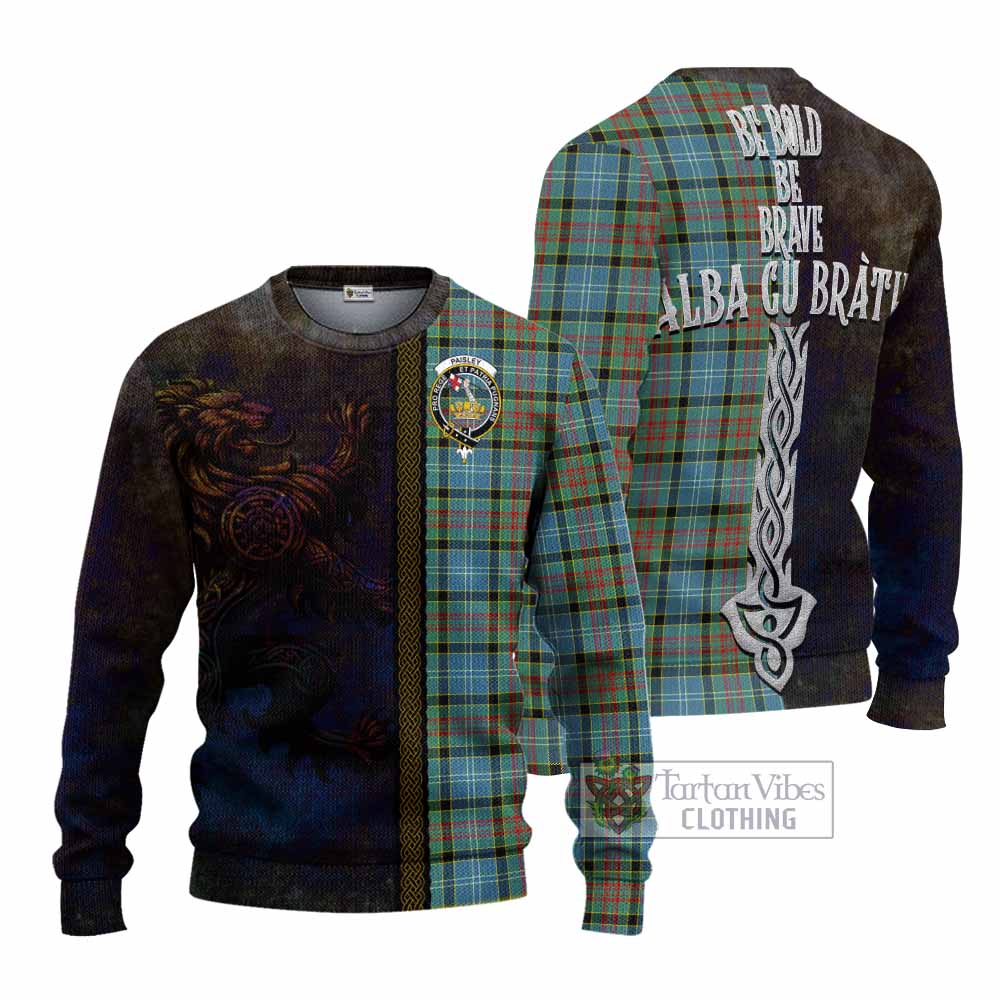 Tartan Vibes Clothing Paisley Tartan Family Crest Knitted Sweater Alba Gu Brath Be Brave Lion Ancient Style