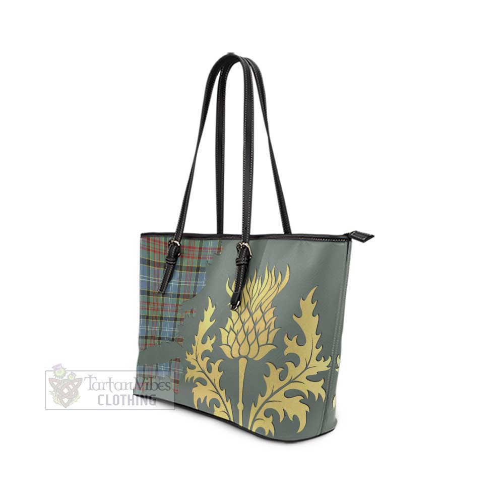 Tartan Vibes Clothing Paisley Tartan Leather Tote Bag Gold Thistle Style