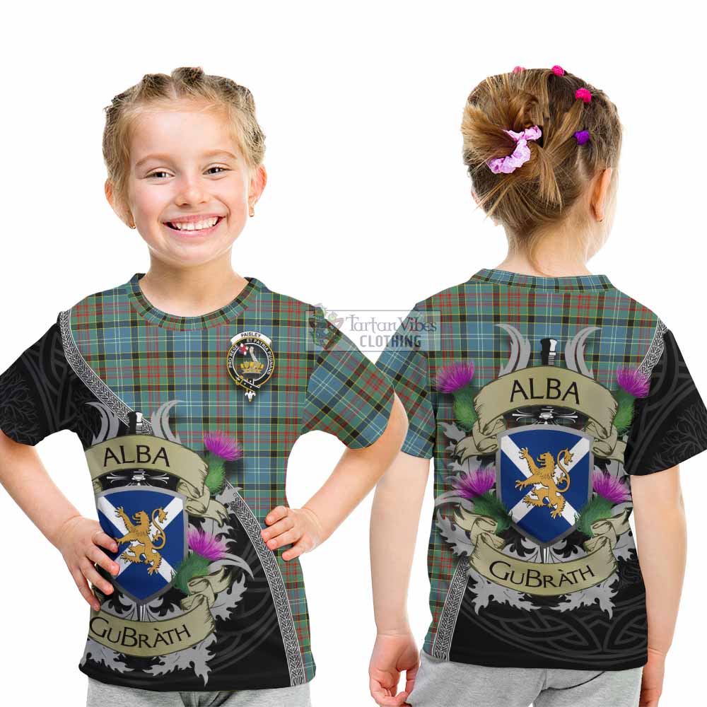 Tartan Vibes Clothing Paisley Tartan Family Crest Kid T-Shirt Lion Rampant Royal Thistle Shield Celtic Inspired