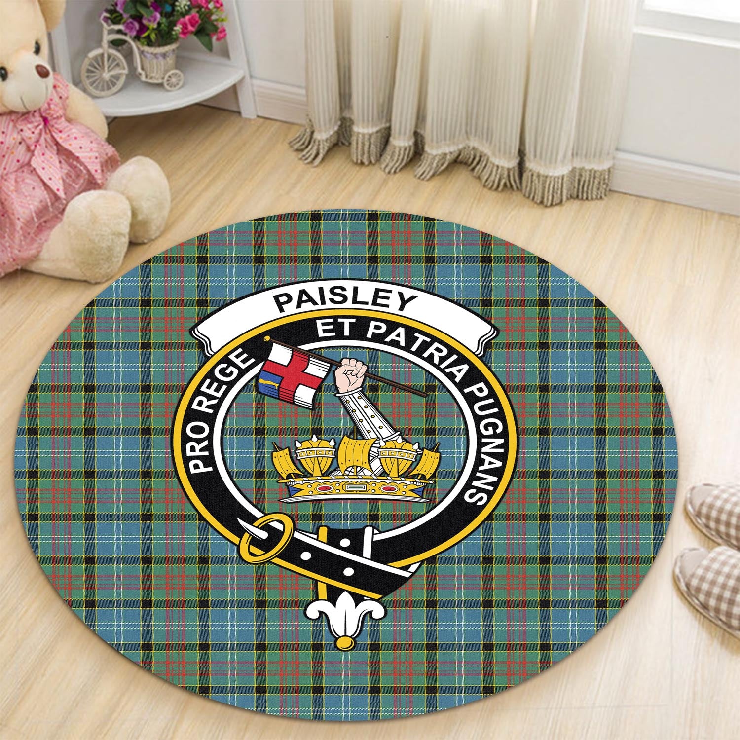 paisley-tartan-round-rug-with-family-crest