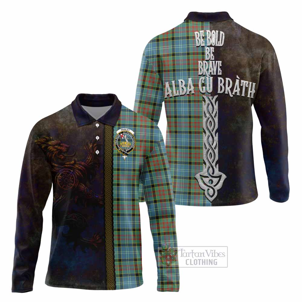 Tartan Vibes Clothing Paisley Tartan Family Crest Long Sleeve Polo Shirt Alba Gu Brath Be Brave Lion Ancient Style