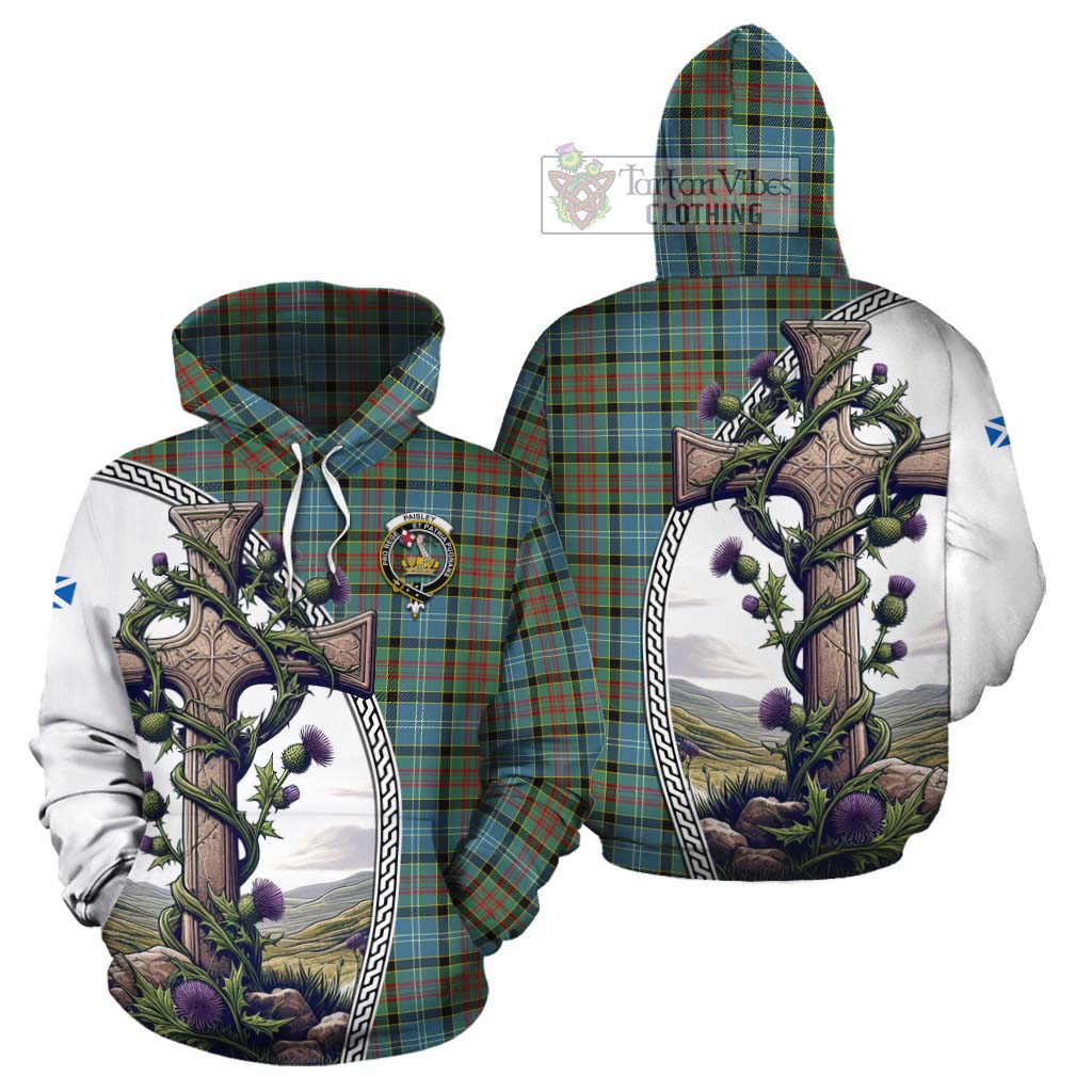 Tartan Vibes Clothing Paisley Tartan Cotton Hoodie with Family Crest and St. Andrew's Cross Accented by Thistle Vines