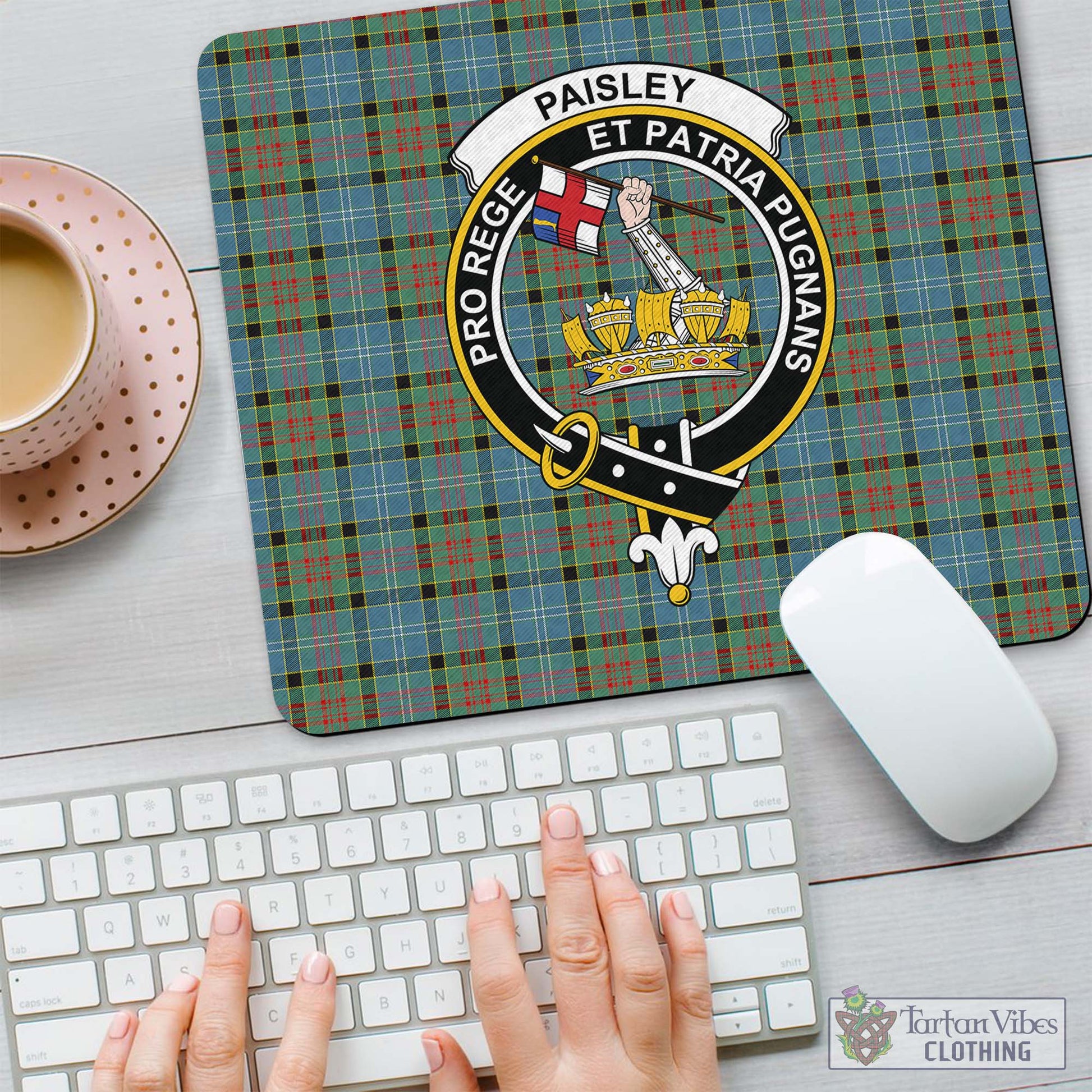 Tartan Vibes Clothing Paisley Tartan Mouse Pad with Family Crest