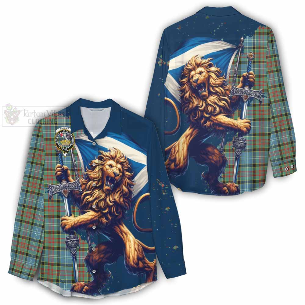 Tartan Vibes Clothing Paisley Tartan Family Crest Women's Casual Shirt with Scottish Majestic Lion
