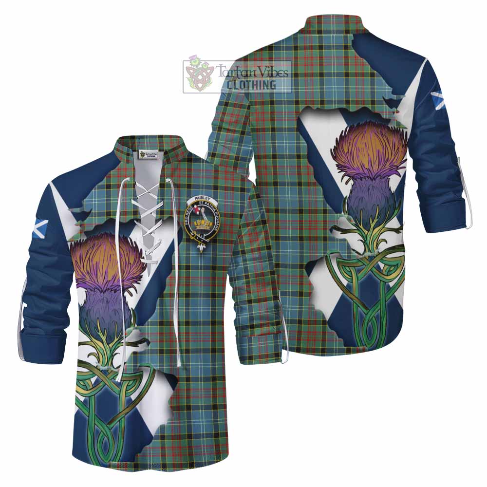 Tartan Vibes Clothing Paisley Tartan Family Crest Ghillie Kilt Shirt Scottish Thistle Celtic Inspired