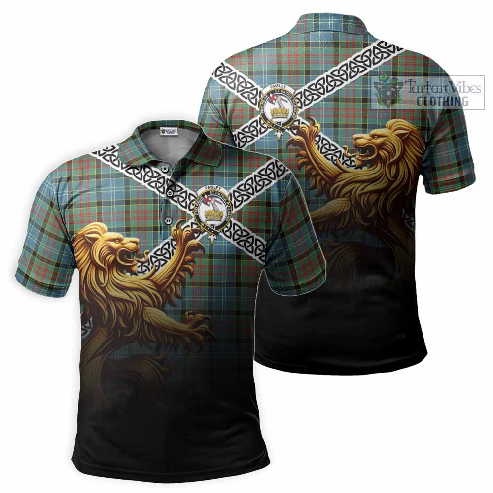Tartan Vibes Clothing Paisley Crest Tartan Polo Shirt with Golden Lion Emblem Celtic Style