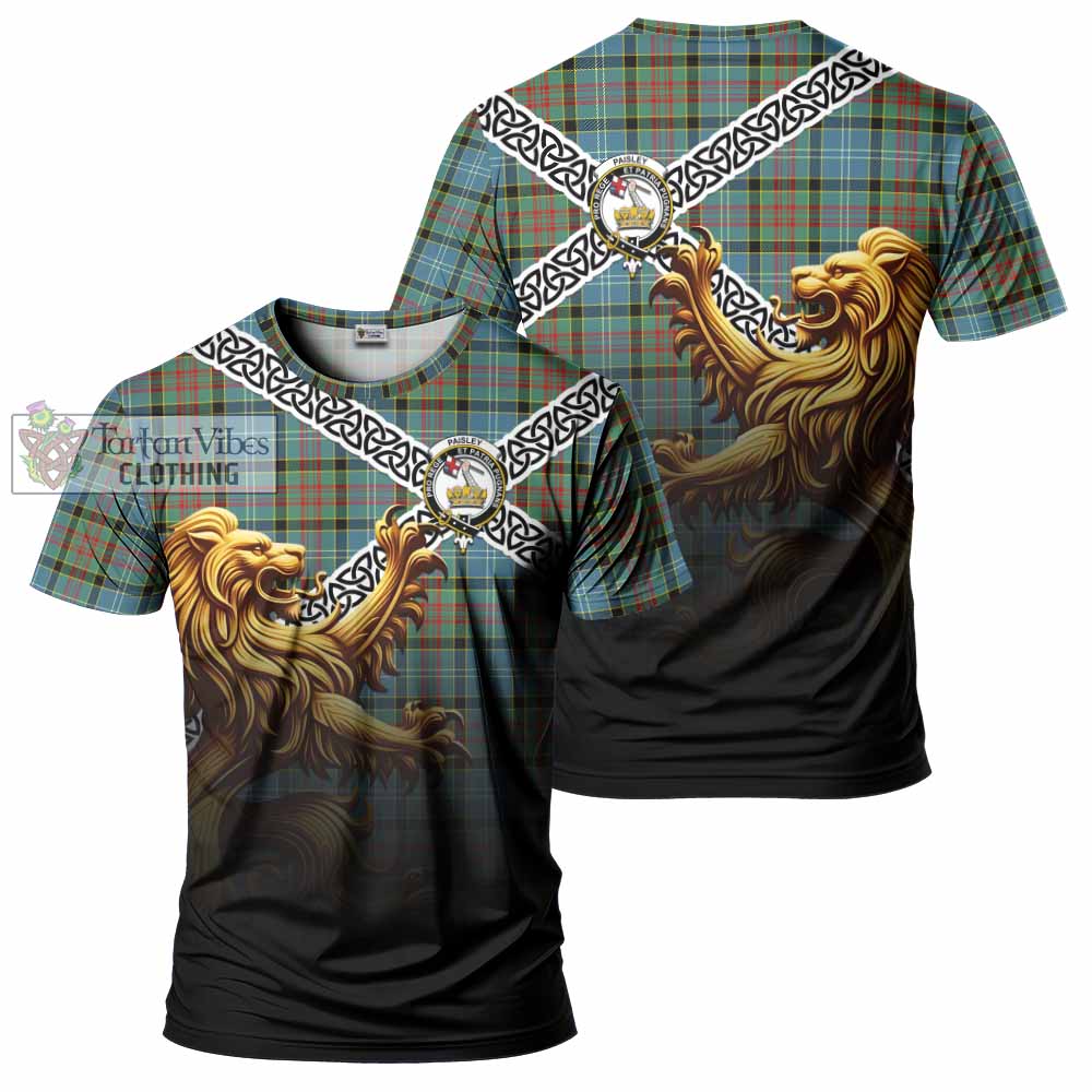 Tartan Vibes Clothing Paisley Crest Tartan T-Shirt with Golden Lion Emblem Celtic Style