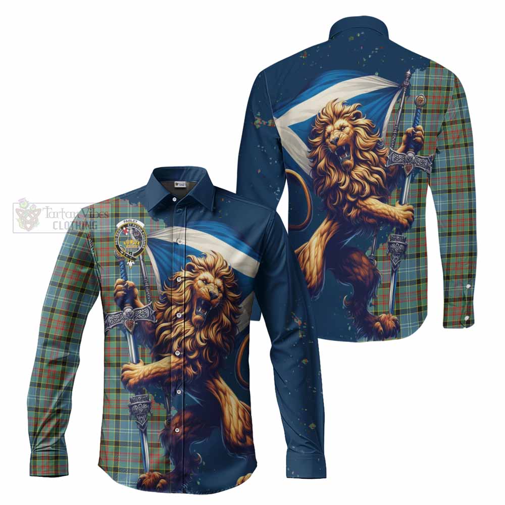 Tartan Vibes Clothing Paisley Tartan Family Crest Long Sleeve Button Shirt with Scottish Majestic Lion