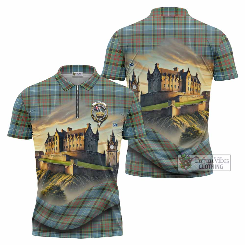 Tartan Vibes Clothing Paisley Tartan Family Crest Zipper Polo Shirt with Scottish Ancient Castle Stype
