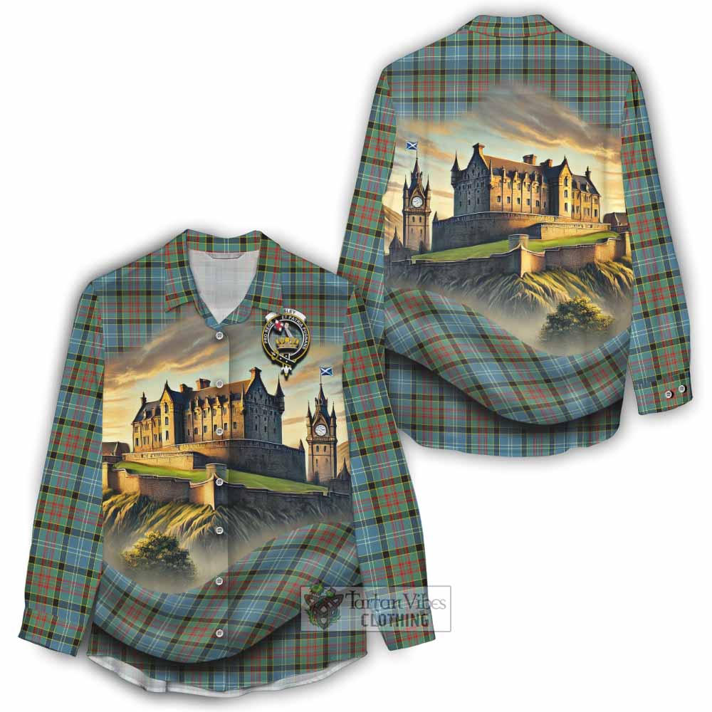 Tartan Vibes Clothing Paisley Tartan Family Crest Women's Casual Shirt with Scottish Ancient Castle Style