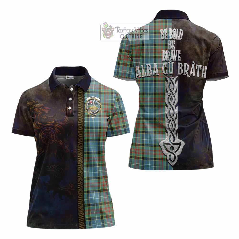 Tartan Vibes Clothing Paisley Tartan Family Crest Women's Polo Shirt Alba Gu Brath Be Brave Lion Ancient Style