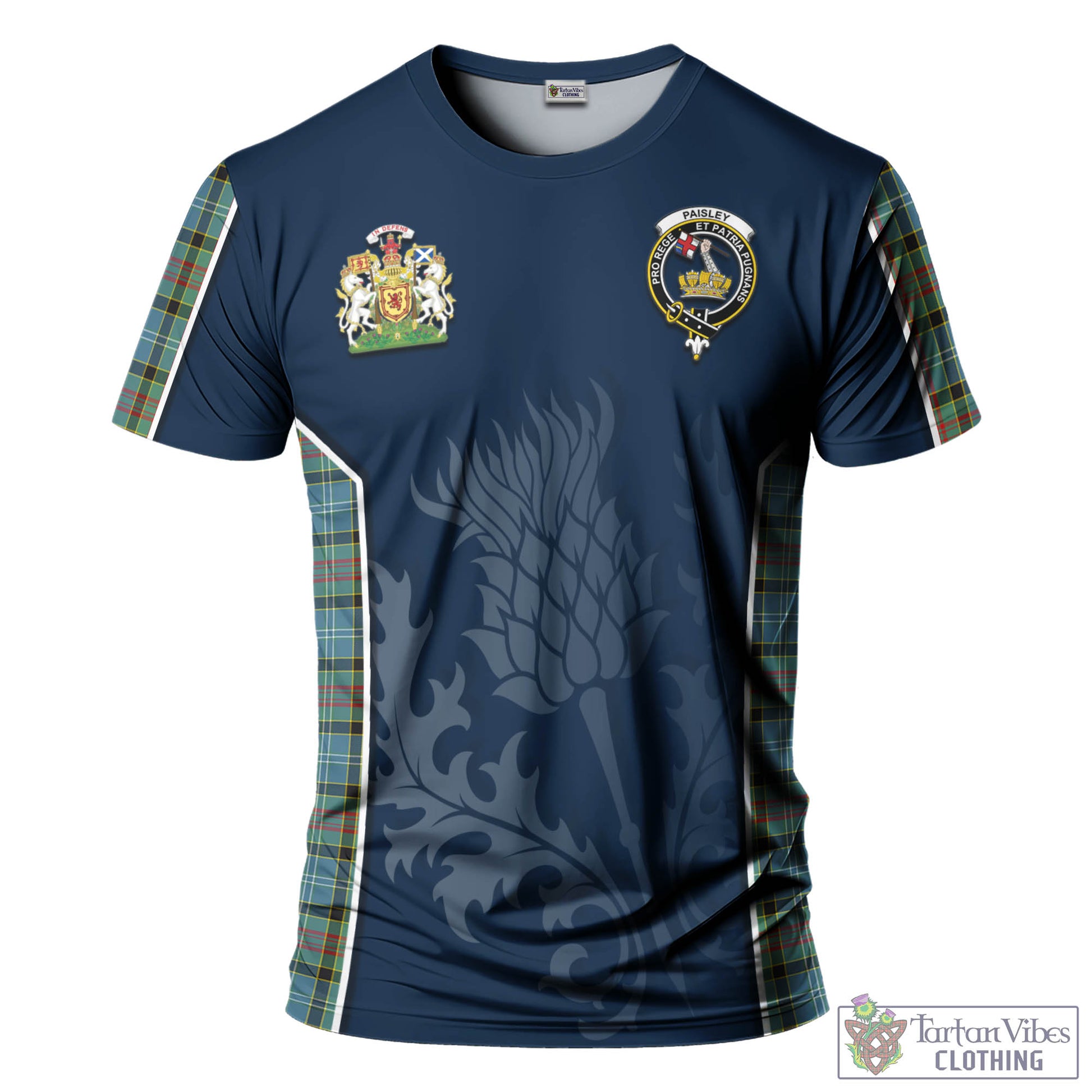 Tartan Vibes Clothing Paisley Tartan T-Shirt with Family Crest and Scottish Thistle Vibes Sport Style