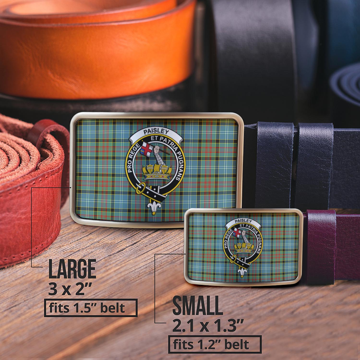 Paisley Tartan Belt Buckles with Family Crest - Tartanvibesclothing Shop