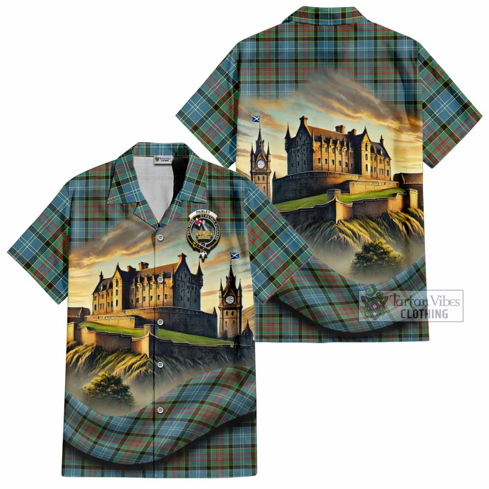 Tartan Vibes Clothing Paisley Tartan Family Crest Short Sleeve Button Shirt with Scottish Ancient Castle Style