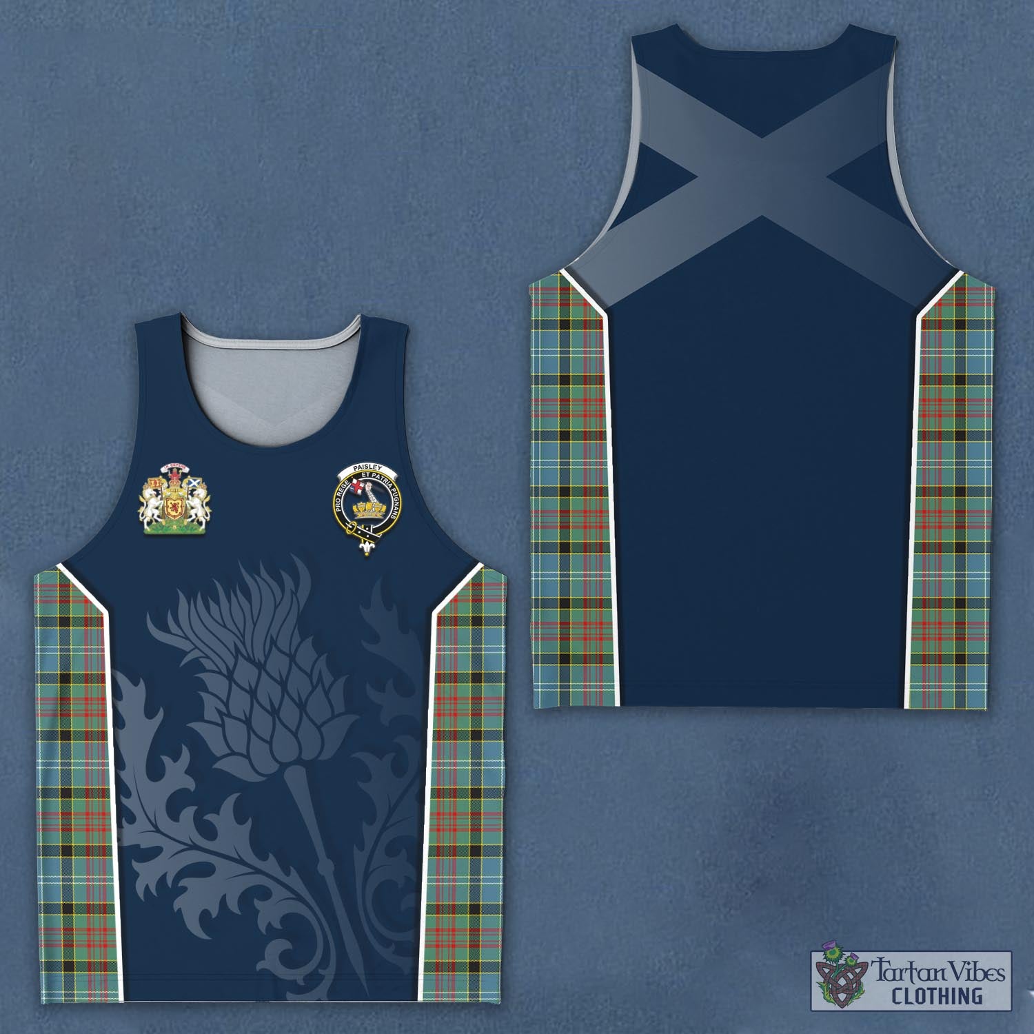 Tartan Vibes Clothing Paisley Tartan Men's Tanks Top with Family Crest and Scottish Thistle Vibes Sport Style