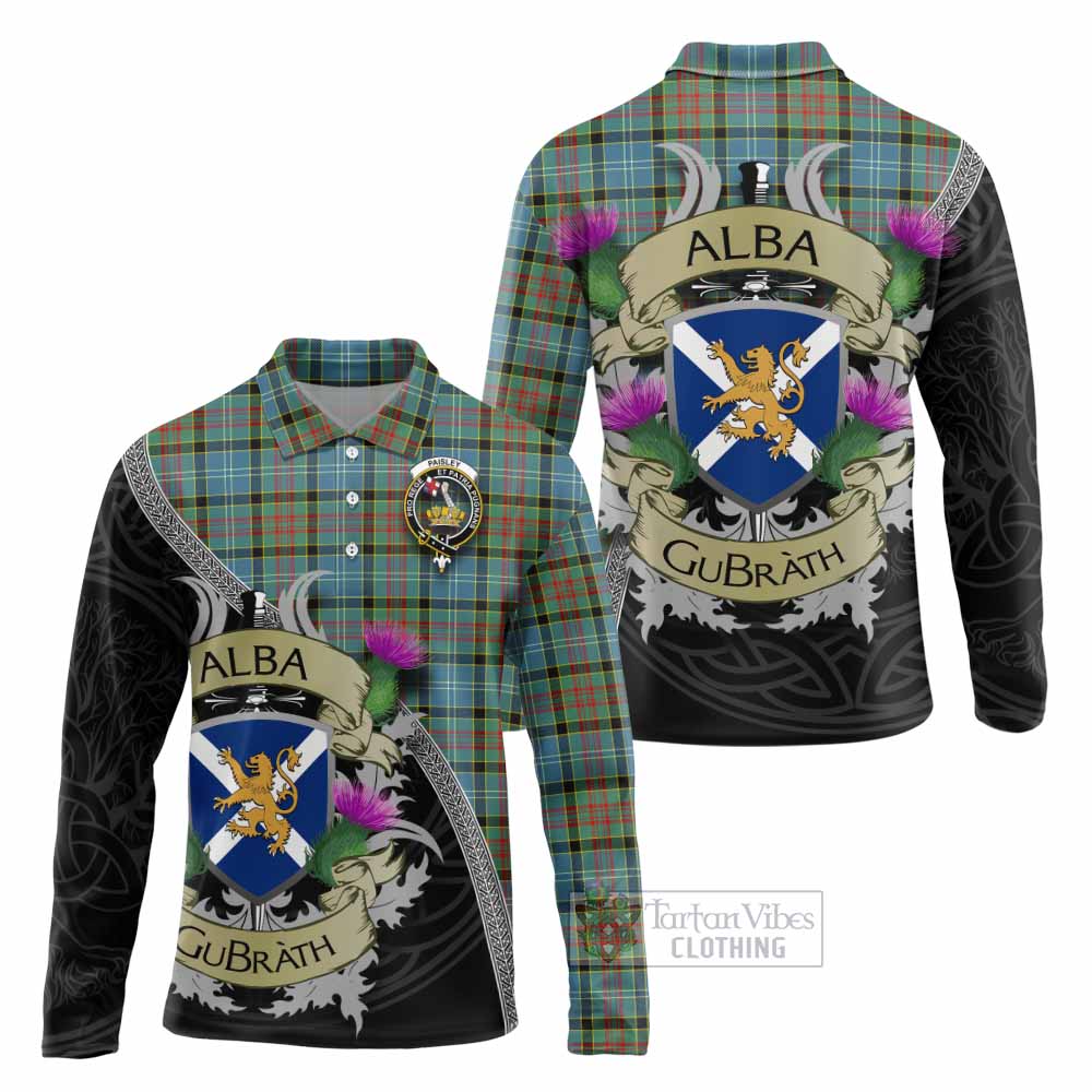 Tartan Vibes Clothing Paisley Tartan Family Crest Long Sleeve Polo Shirt Lion Rampant Royal Thistle Shield Celtic Inspired