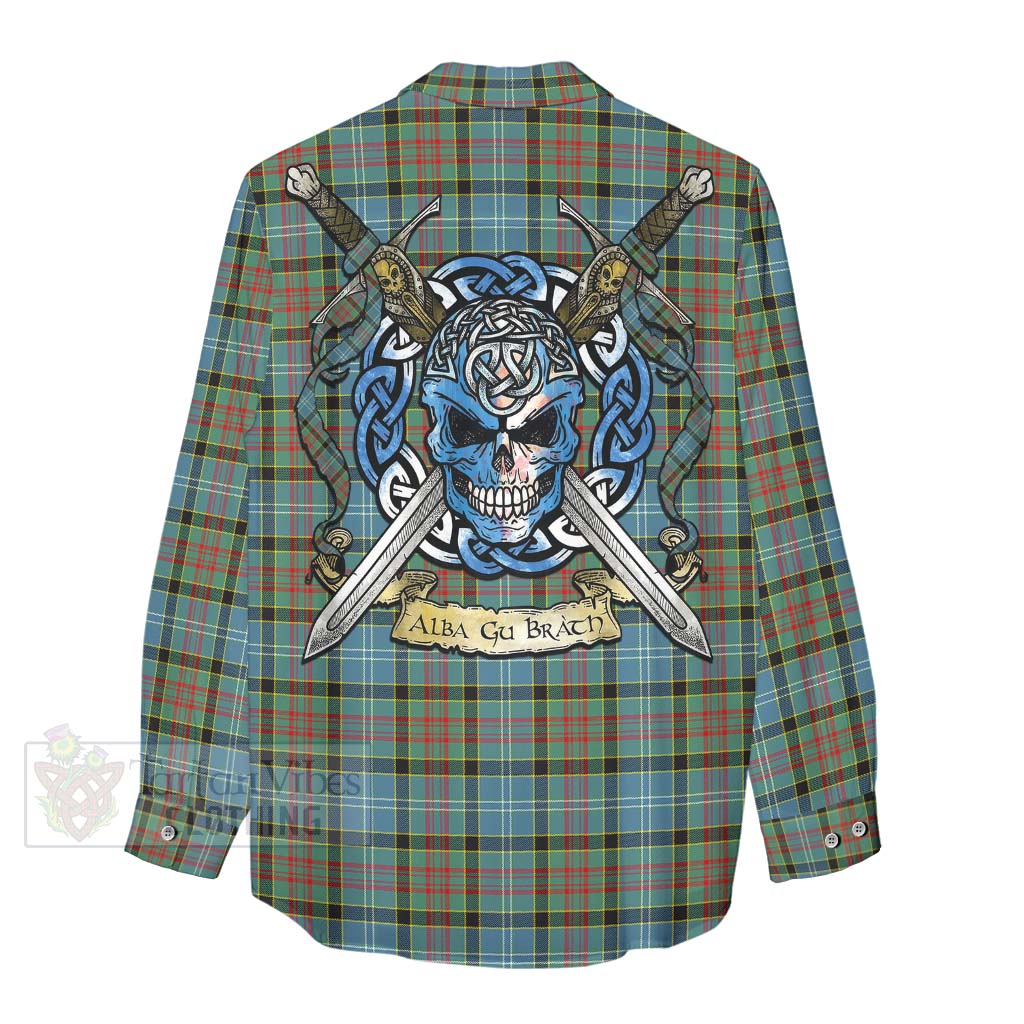 Tartan Vibes Clothing Paisley Tartan Women's Casual Shirt with Family Crest Celtic Skull Style
