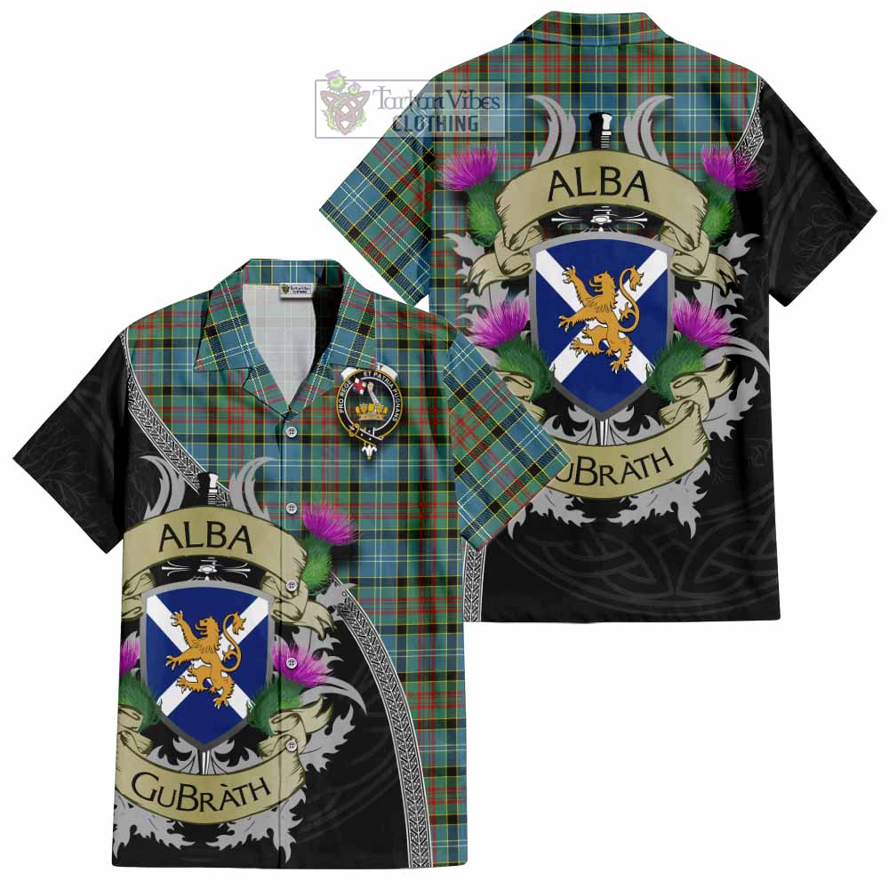 Tartan Vibes Clothing Paisley Tartan Family Crest Short Sleeve Button Shirt Lion Rampant Royal Thistle Shield Celtic Inspired