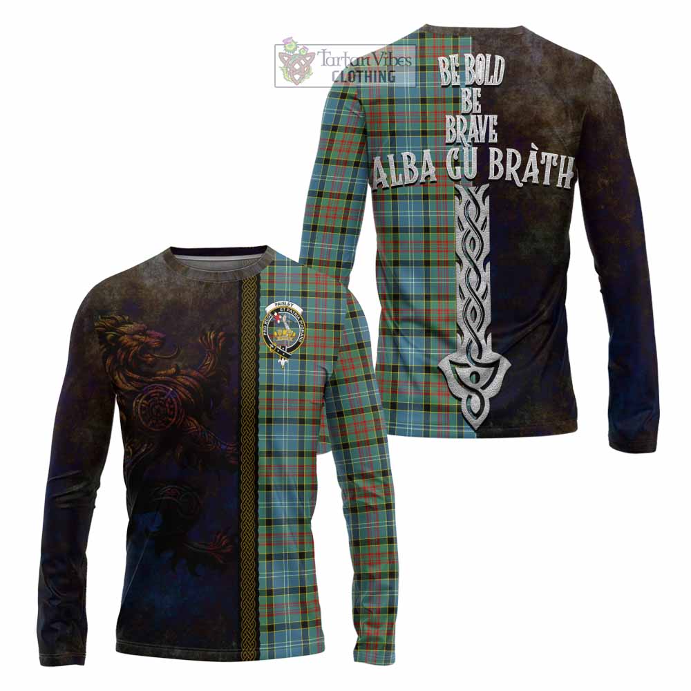 Tartan Vibes Clothing Paisley Tartan Family Crest Long Sleeve T-Shirt Alba Gu Brath Be Brave Lion Ancient Style