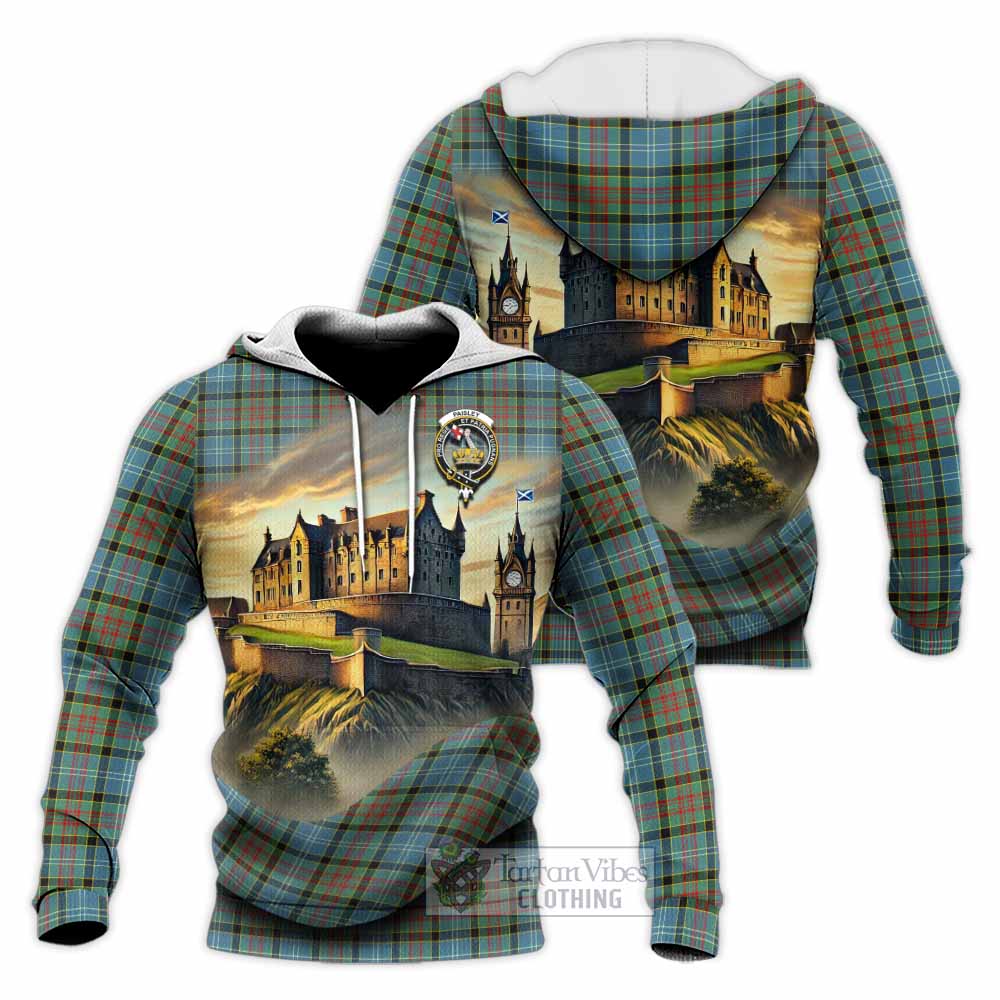Tartan Vibes Clothing Paisley Tartan Family Crest Knitted Hoodie with Scottish Ancient Castle Style