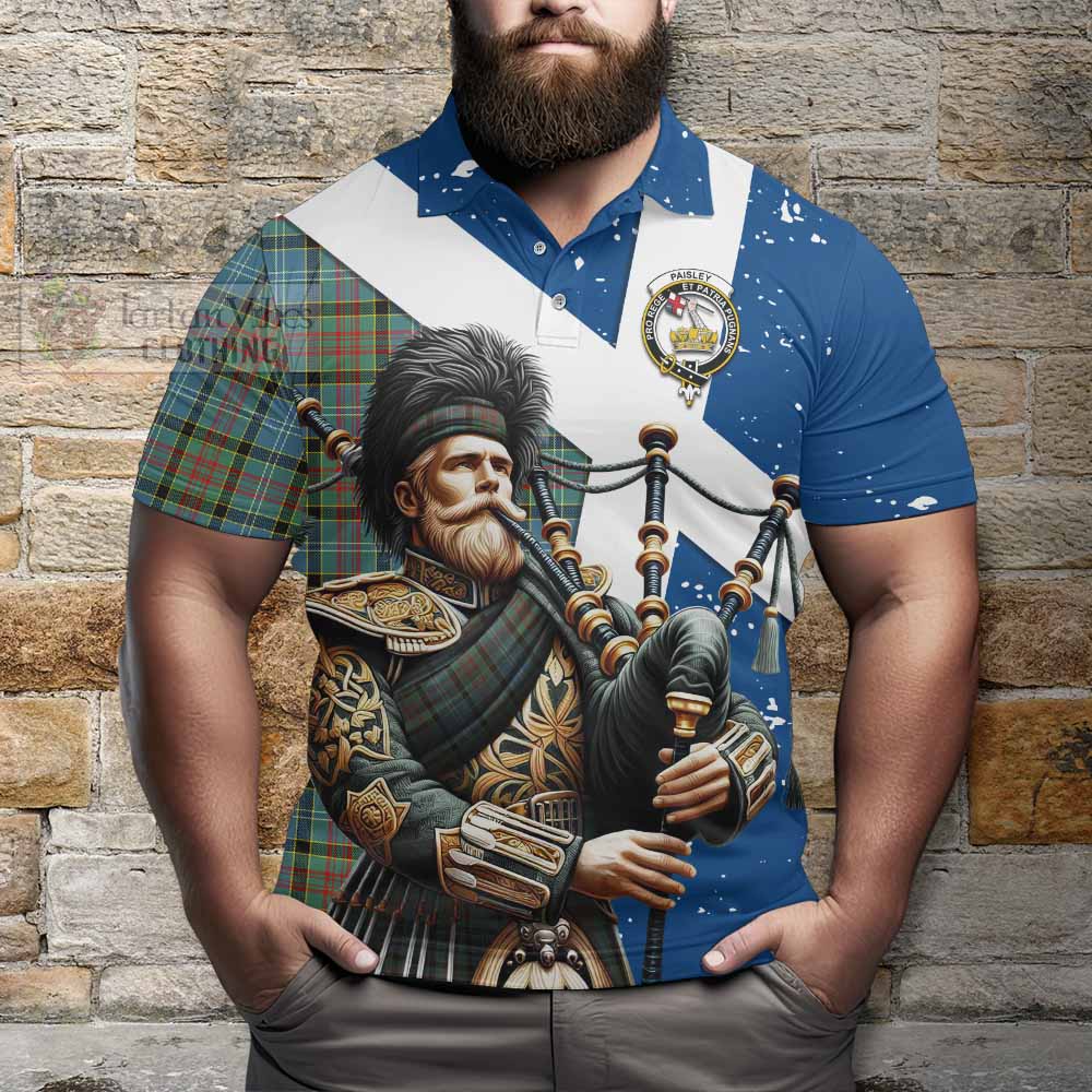 Tartan Vibes Clothing Paisley Tartan Polo Shirt with Family Crest Scottish Bagpiper Vibes