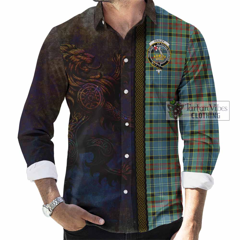Tartan Vibes Clothing Paisley Tartan Family Crest Long Sleeve Button Shirt Alba Gu Brath Be Brave Lion Ancient Style