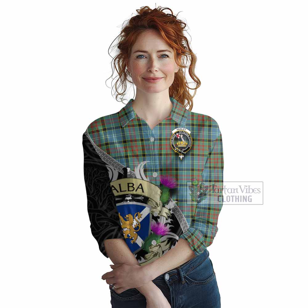Tartan Vibes Clothing Paisley Tartan Family Crest Women's Casual Shirt Lion Rampant Royal Thistle Shield Celtic Inspired