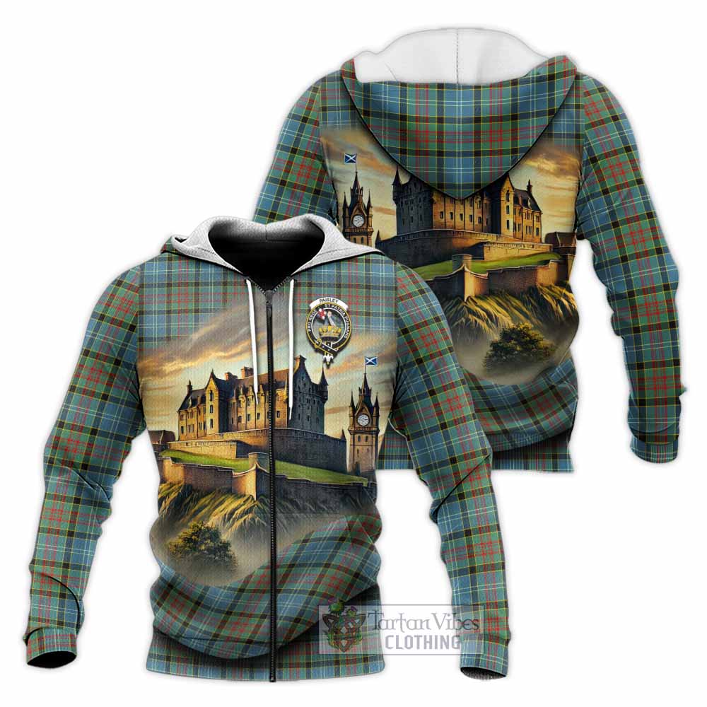 Tartan Vibes Clothing Paisley Tartan Family Crest Knitted Hoodie with Scottish Ancient Castle Style