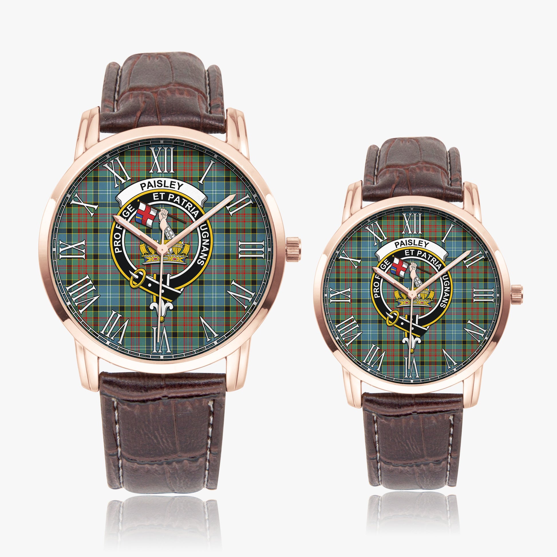 Paisley Tartan Family Crest Leather Strap Quartz Watch - Tartanvibesclothing