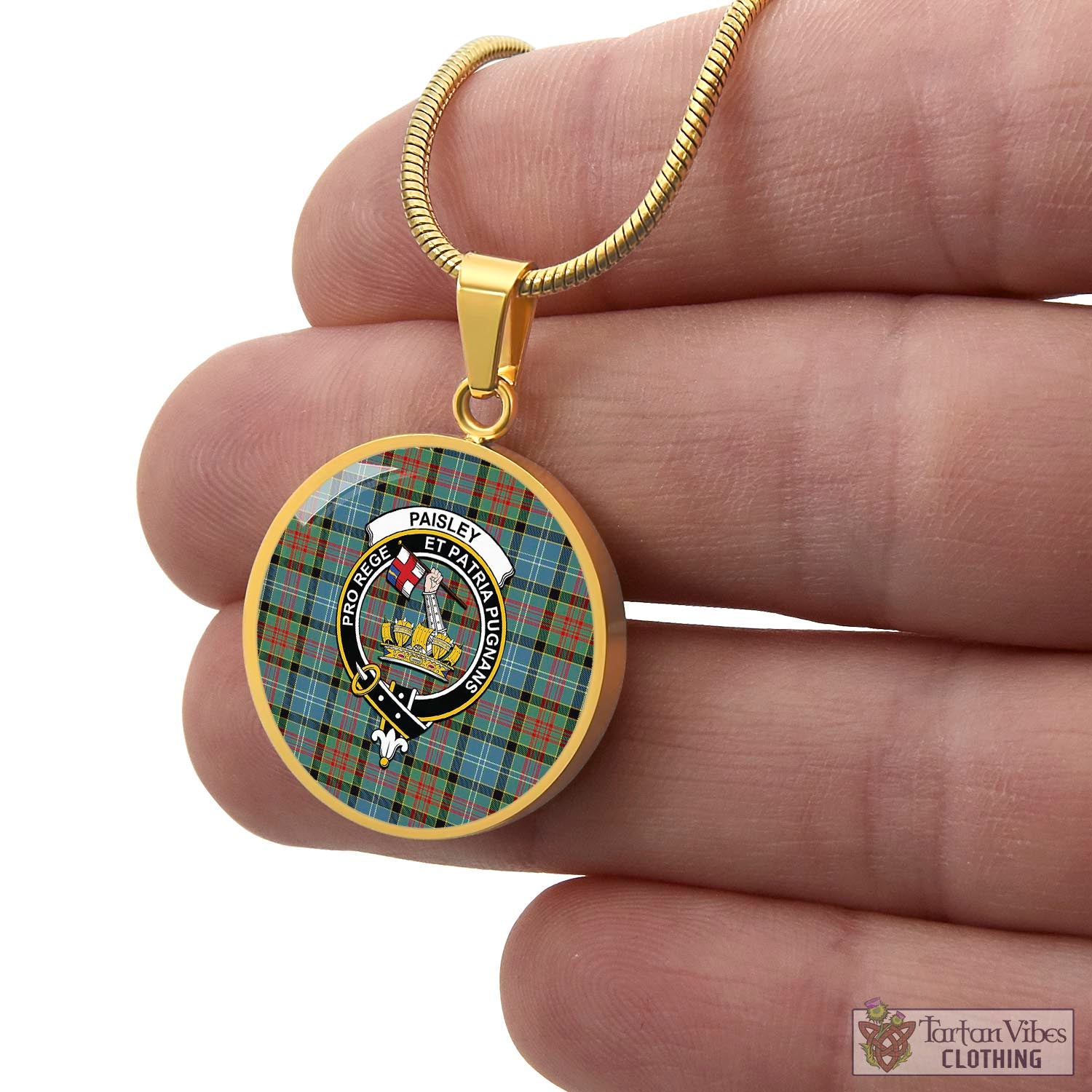 Tartan Vibes Clothing Paisley Tartan Circle Necklace with Family Crest