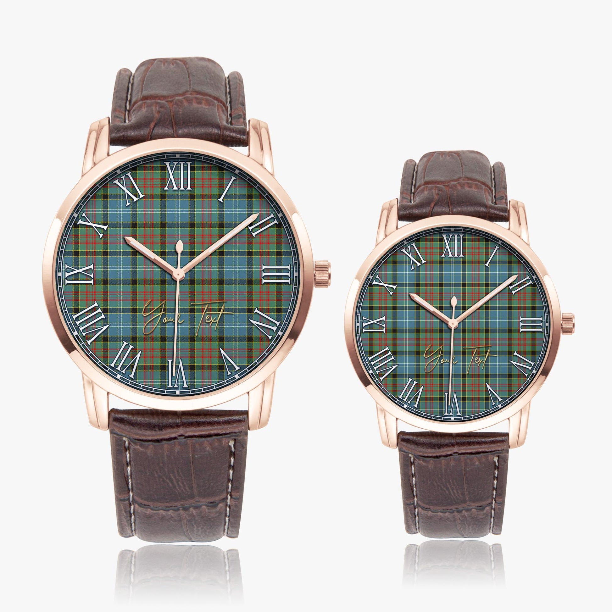 Paisley Tartan Personalized Your Text Leather Trap Quartz Watch Wide Type Rose Gold Case With Brown Leather Strap - Tartanvibesclothing